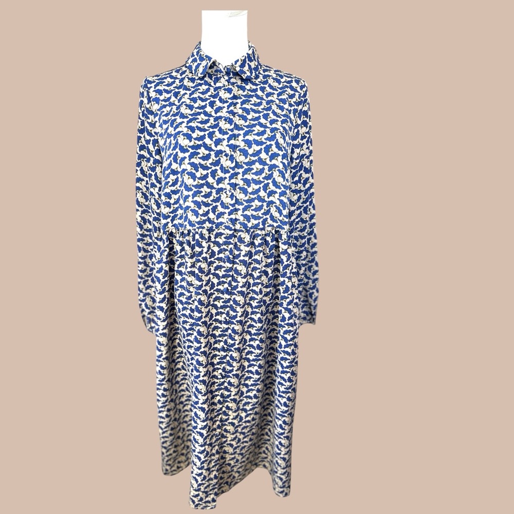 VILA Clothing SZ 36 the Vidomina Blue & White Long Sleeve midi shirt dress Dress